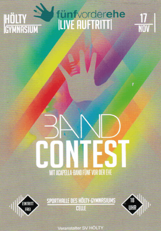 Du betrachtest gerade Bandcontest mit Gastauftritt der A-Capella-Band „Fünf vor der Ehe“